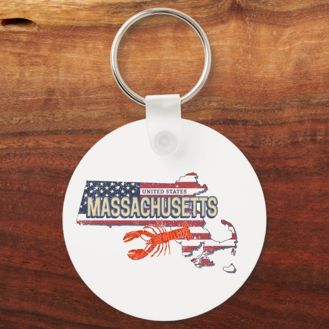 Massachusetts United Staaten Retro Map Vintag USA Schlüsselanhänger (Vorderseite)