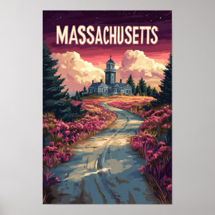 Massachusetts USA Art Vintag Illustration Travel Poster