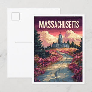 Massachusetts USA Art Vintag Illustration Travel Postkarte