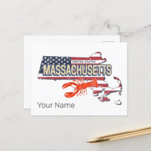 Massachusetts Vereinigte Staaten Retro-Karte Vinta Feiertagspostkarte