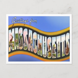 Massachusetts Vintag Big Letters Postcard Postkarte