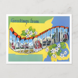 Massachusetts Vintag Big Letters Postcard Postkarte