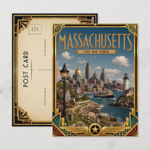 Massachusetts Vintage Art Deco Golden Age Postkarte