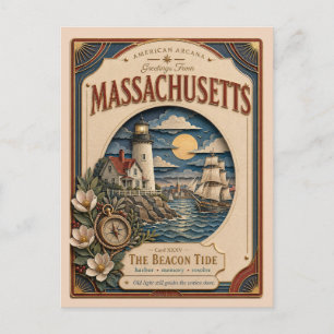 Massachusetts Vintage Paper Cut American Arcana Postkarte