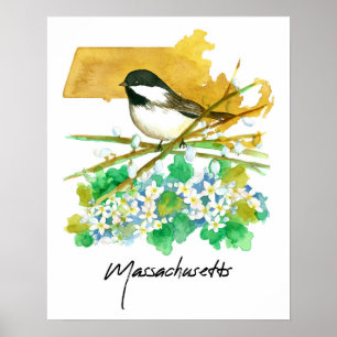 Massachusetts-Vogel Chickadee-Weidenzweige Poster
