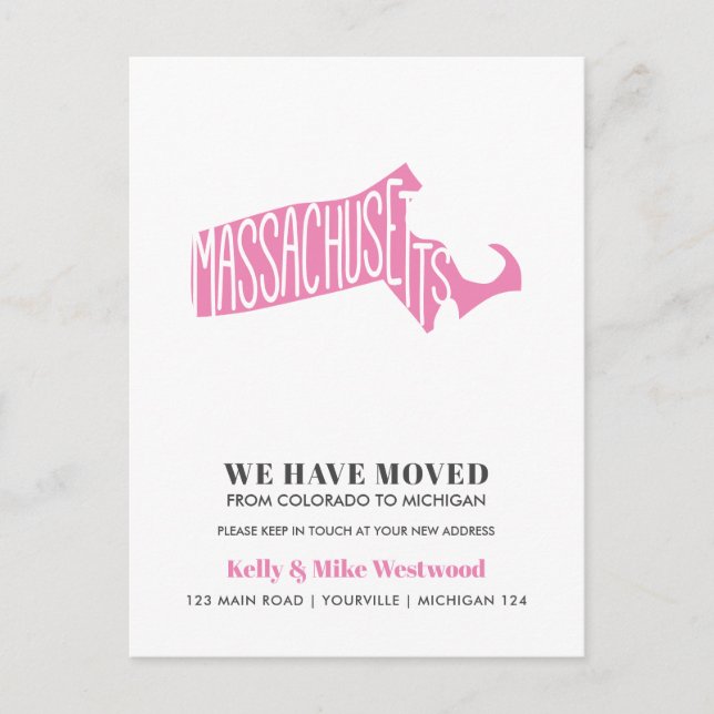 MASSACHUSETTS Wir haben neue Adresse Neue Zuhause  Postkarte (Vorderseite)
