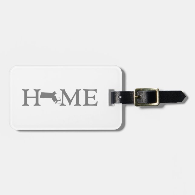 Massachusetts Zuhause Map Shaped Letter Word Art Gepäckanhänger (Vorderseite horizontal)