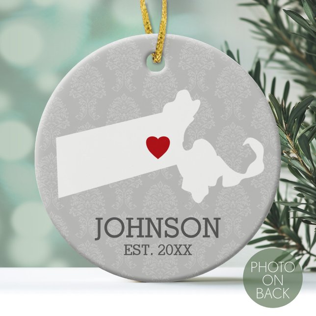 Massachusetts Zuhause Staat Stadtplan - Gewohnte H Keramikornament (Personalized Photo Ornament)