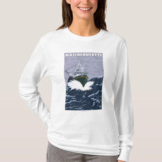 MassachusettsCrab Fischerboot-Szene T-Shirt (Vorderseite)