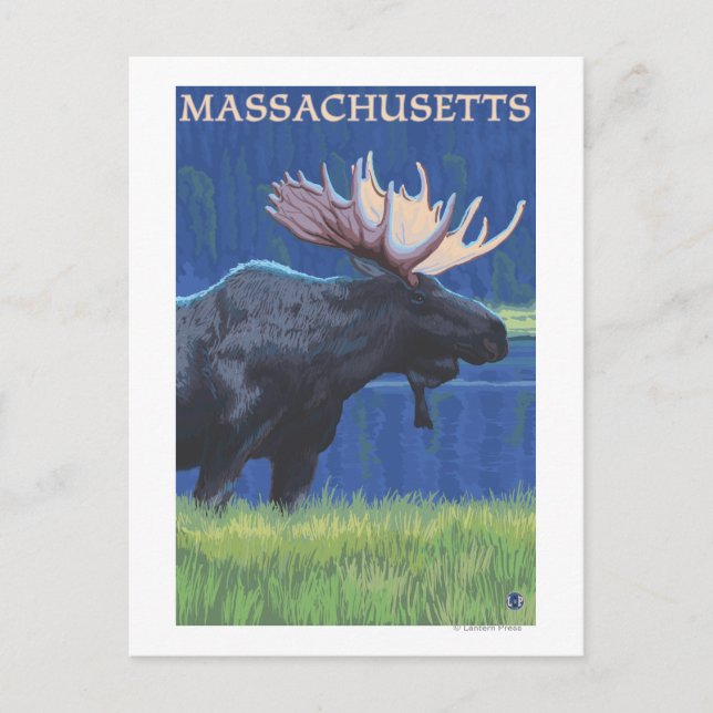 MassachusettsIm Mondschein entweichen Postkarte (Vorderseite)