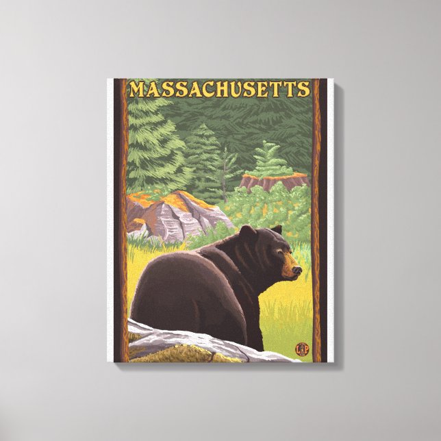 MassachusettsSchwarzer Bär im Wald Leinwanddruck (Vorderseite)