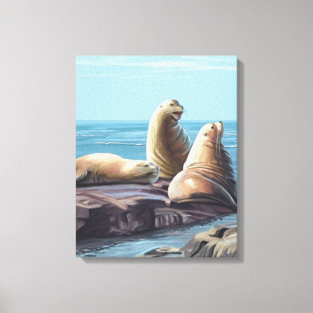 MassachusettsSea Lions Scene Leinwanddruck (Vorderseite)