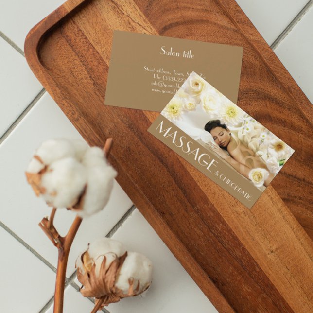 Massage Chiropraktische Körper & Soul Tropical Res Visitenkarte (Massage business card template exudes tranquility with its soothing design elements.)