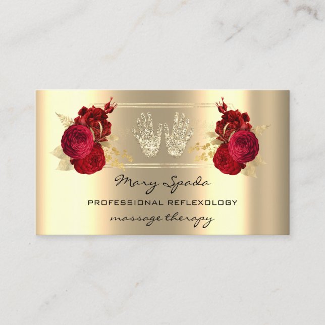Massage Reflexologie Reiki Hands Frane Gold QR Cod Visitenkarte (Vorderseite)
