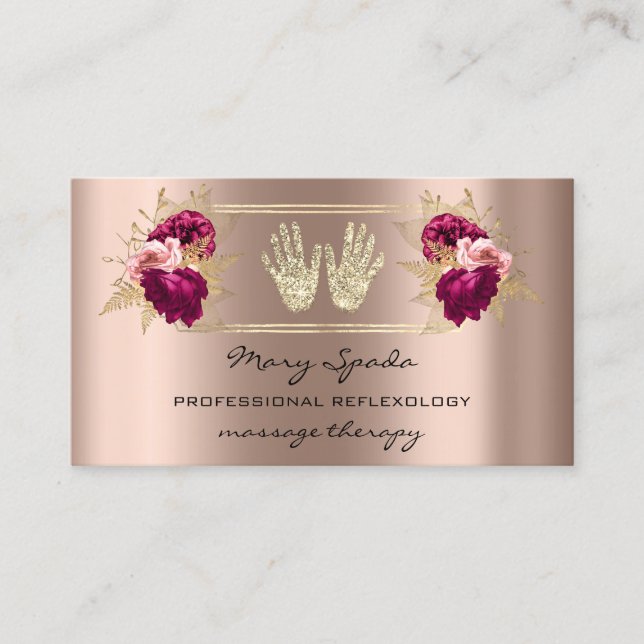 Massage Reflexologie Reiki Hands Rose Gold QR Logo Visitenkarte (Vorderseite)