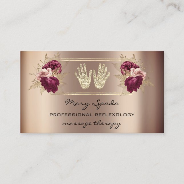 Massage Reflexologie Reiki Hands Rose Gold QR Logo Visitenkarte (Vorderseite)