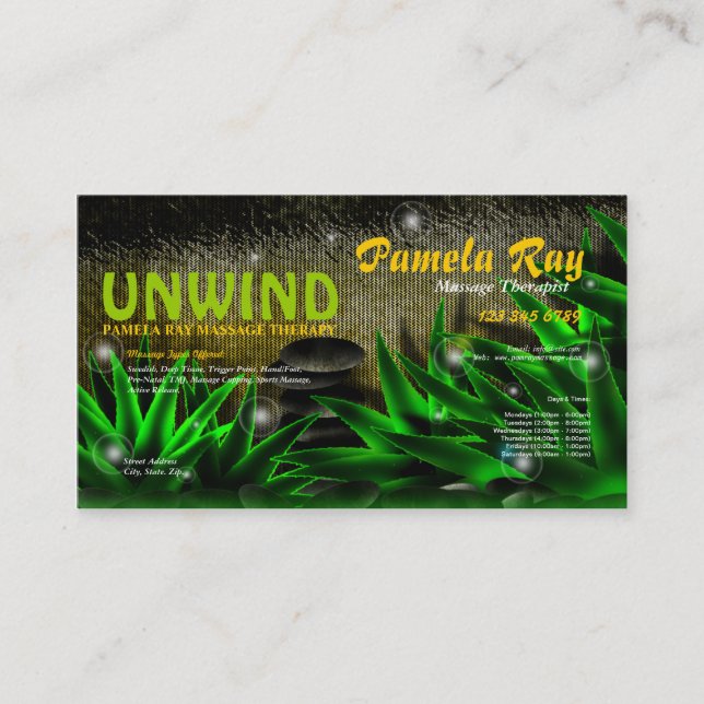 Massage-Therapeut-Aloe-heiße SteinVisitenkarte Visitenkarte (Vorderseite)