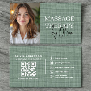 Massage-Therapeut Foto Leinen Salbeigrün Visitenkarte