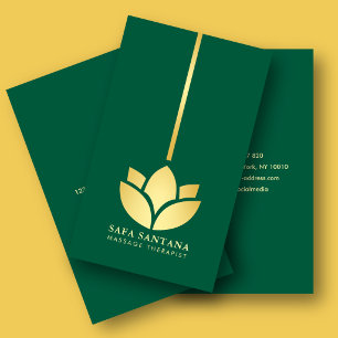 Massage-Therapeut Gold-Lotus Smaragdgrün Visitenkarte