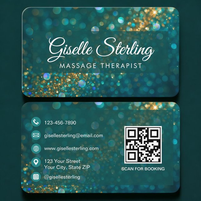 Massage-Therapeut Green Gold QR-Code Professional Visitenkarte (Von Creator hochgeladen)