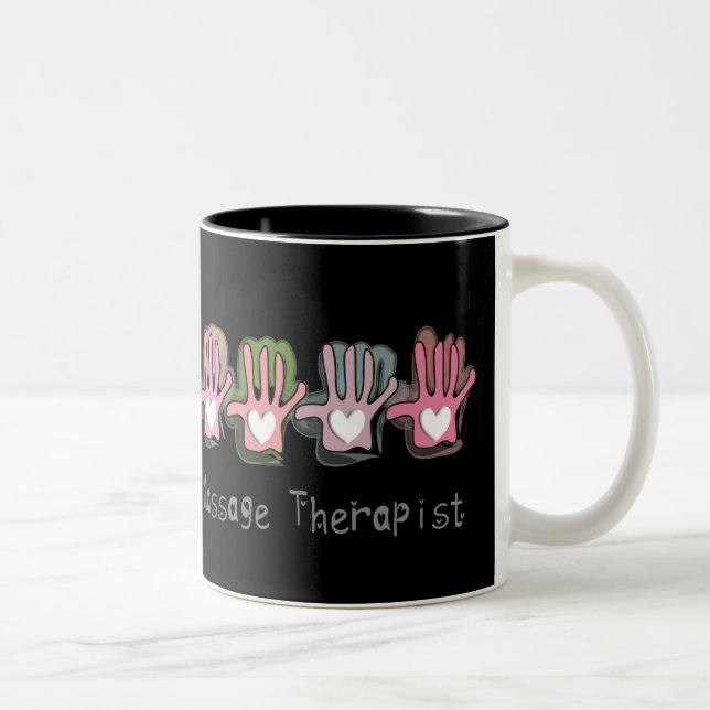 Massage-Therapeut-'Hand" Entwurfs-Geschenke Zweifarbige Tasse (Rechts)