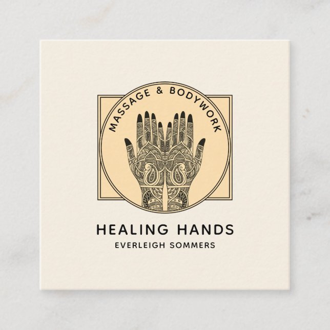 Massage Therapeut Körperarbeit Mehndi Henna Platz  Quadratische Visitenkarte (Vorderseite)