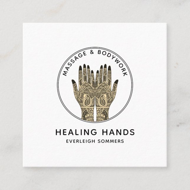 Massage Therapeut Körperarbeit Mehndi Henna Platz  Quadratische Visitenkarte (Vorderseite)