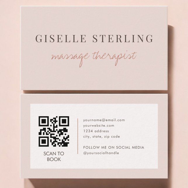 Massage-Therapeut QR-Code Blush-Pink  Visitenkarte (Von Creator hochgeladen)