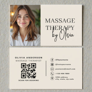 Massage-Therapeut QR-Code in neutralem Beige Visitenkarte