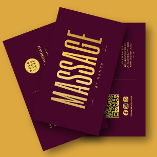 Massage-Therapeut QR-Code-Logo Burgundrot & Gold   Visitenkarte