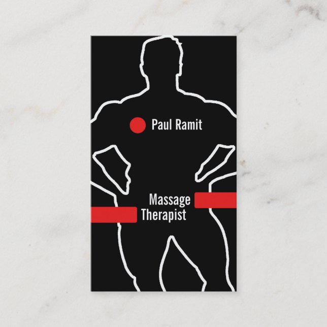 Massage-Therapeut-rote schwarze Visitenkarte (Vorderseite)