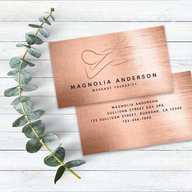Massage Therapeutin Rose Gold Foil Brushed Metal Visitenkarte (Von Creator hochgeladen)