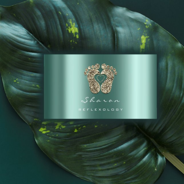 Massage Therapie Reflexologie Aquamarin Gold Glitz Visitenkarte (Massage Therapy Reflexology Teal Gold Glitter Feet Business Card)