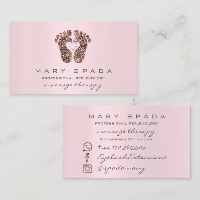 Massage Therapie Reflexologie Fühlen rosa Rosa Ros Visitenkarte (Vorne/Hinten)