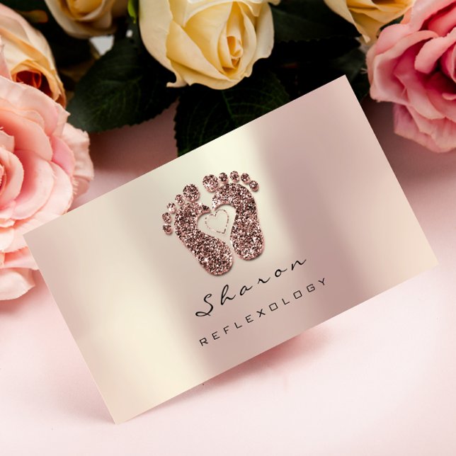 Massage Therapie Reflexologie Rose Glitzer Schwarz Visitenkarte (Von Creator hochgeladen)