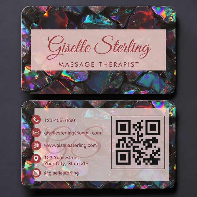 Massage Therapist Black Opal QR Code Visitenkarte (Von Creator hochgeladen)