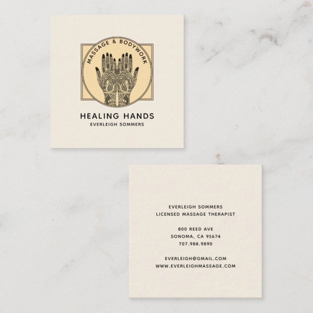 Massage Therapist Body Work Mehndi Henna Square Bu Quadratische Visitenkarte (Vorne/Hinten)