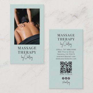 Massage Therapist QR Code Blue Green Photo Visitenkarte