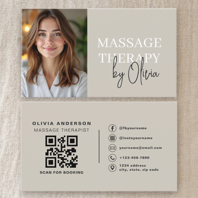 Massage Therapist QR Code Photo Visitenkarte (Von Creator hochgeladen)