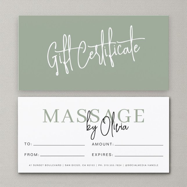 Massage Therapist Sage Green Gift Certificates (Von Creator hochgeladen)