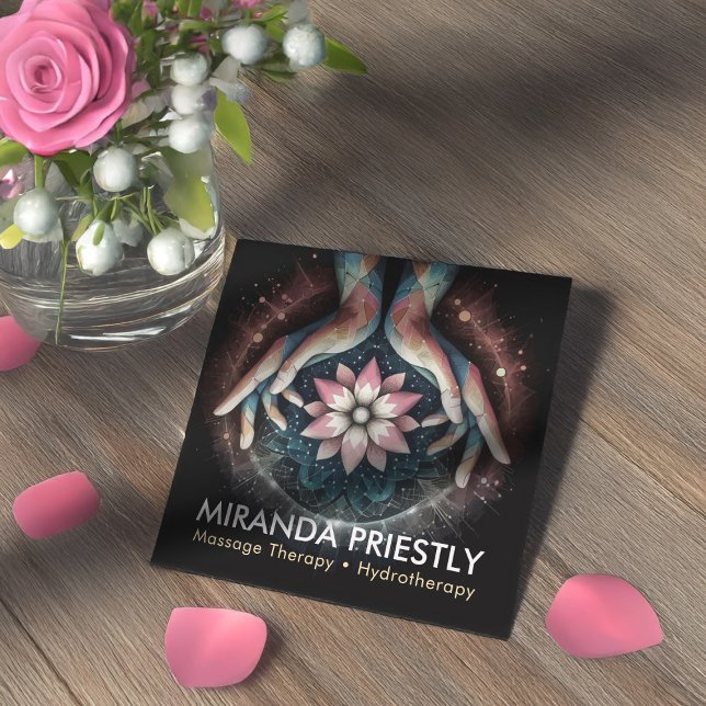 Massage Therapy Heilung Hände Energie Wellness-Cen Quadratische Visitenkarte (Von Creator hochgeladen)