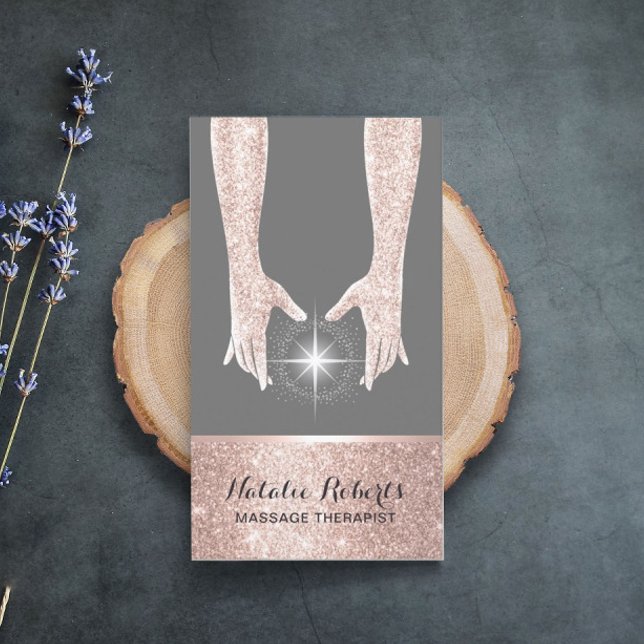 Massage Therapy Rose Gold Healing Hands Reiki Well Visitenkarte (Von Creator hochgeladen)
