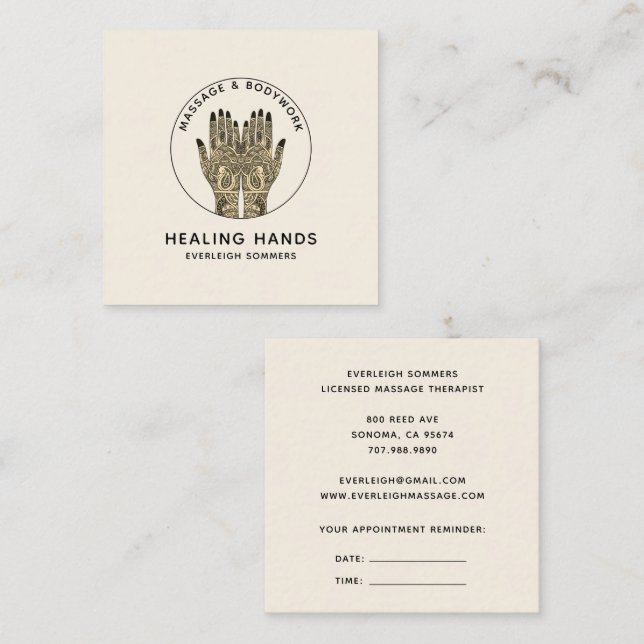 Massage Therapy With Appointment Reminder Quadratische Visitenkarte (Vorne/Hinten)