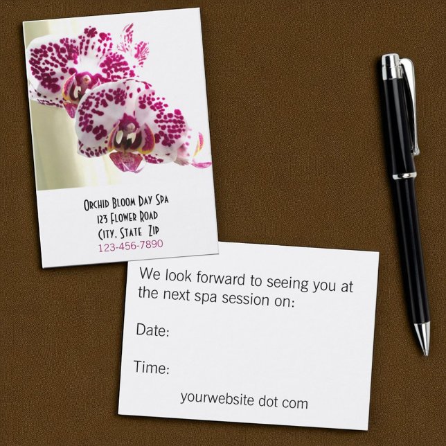 Massage Wellness-Center Salon Blumenstrauß Orchide Terminkarte (front and back business and appointment card template)