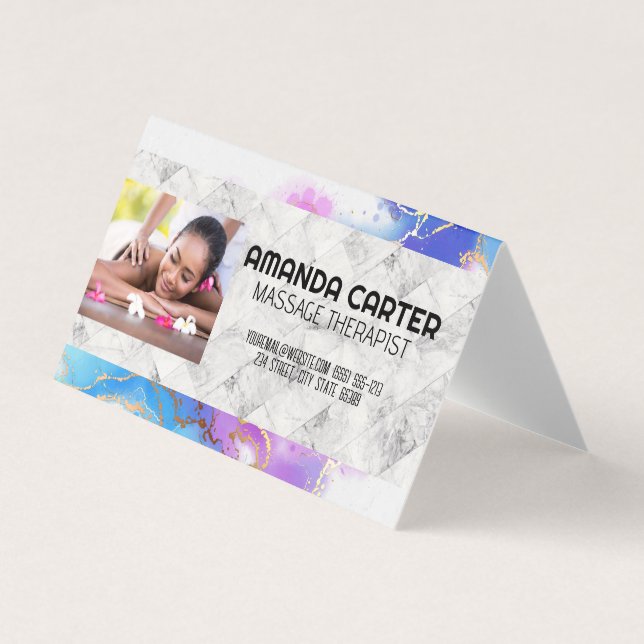 Massagesitzung | Wasserfarbe | Marmor Visitenkarten (Vorderseite)