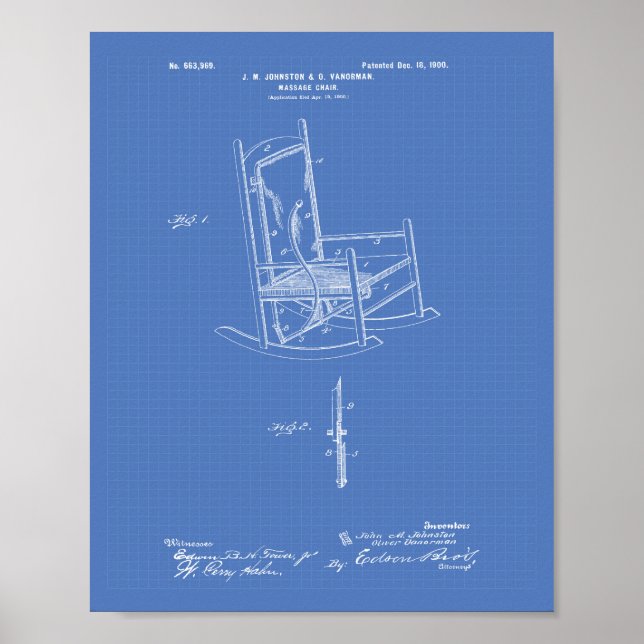 Massagestuhl 1900 Patent Art Blueprint Poster (Vorne)
