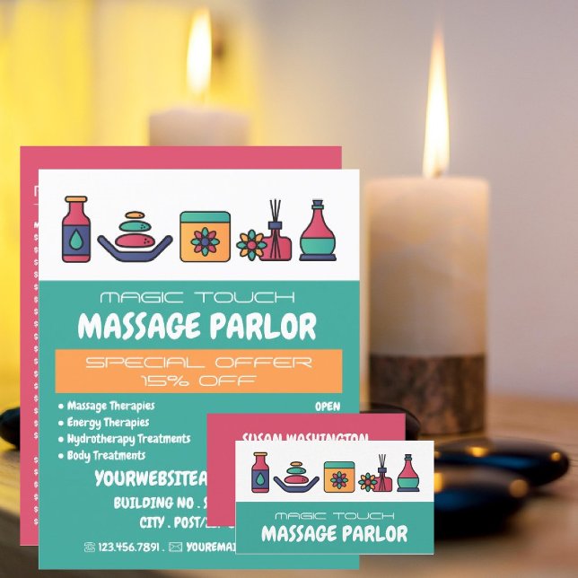 Massagesymbole, Massagetherapie, Massageraum Flyer (Von Creator hochgeladen)