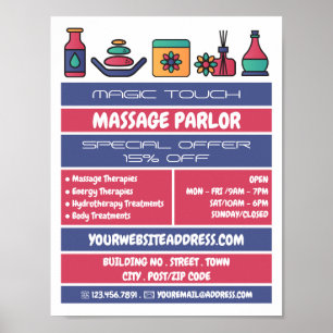 Massagesymbole, Massagetherapie, Massageraum Poster