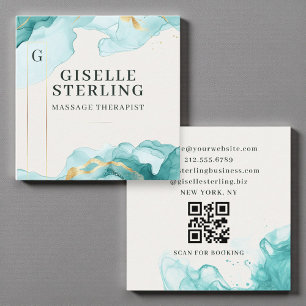Massagetherapeut Aquamarin Blue Watercolor QR-Code Quadratische Visitenkarte