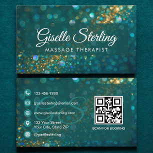 Massagetherapeut Aquamarin Gold Glitzer Opal QR Co Visitenkarte